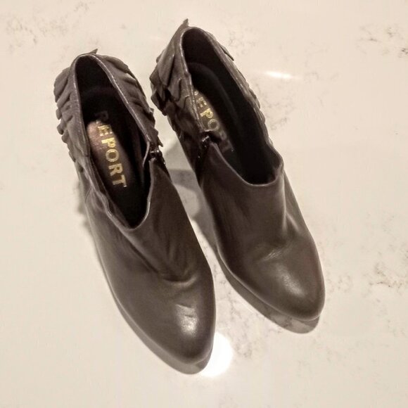 Report Taupe Leather Ruffled Side Zip Ankle Boots - Picture 3 of 5